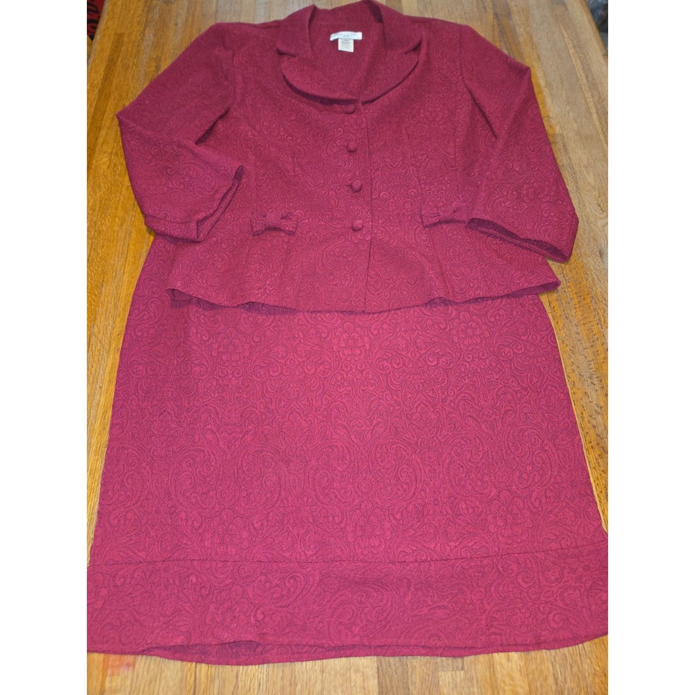 Miss Dorby Women 12 2pc Burgundy Texture Paisley‎ Jacquard Pencil Skirt Suit Set